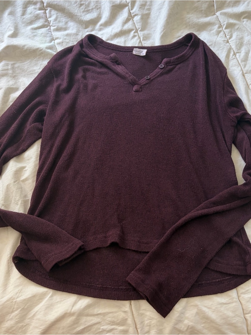 Brandy Melville Long Sleeve Henley Top - Deep Plum